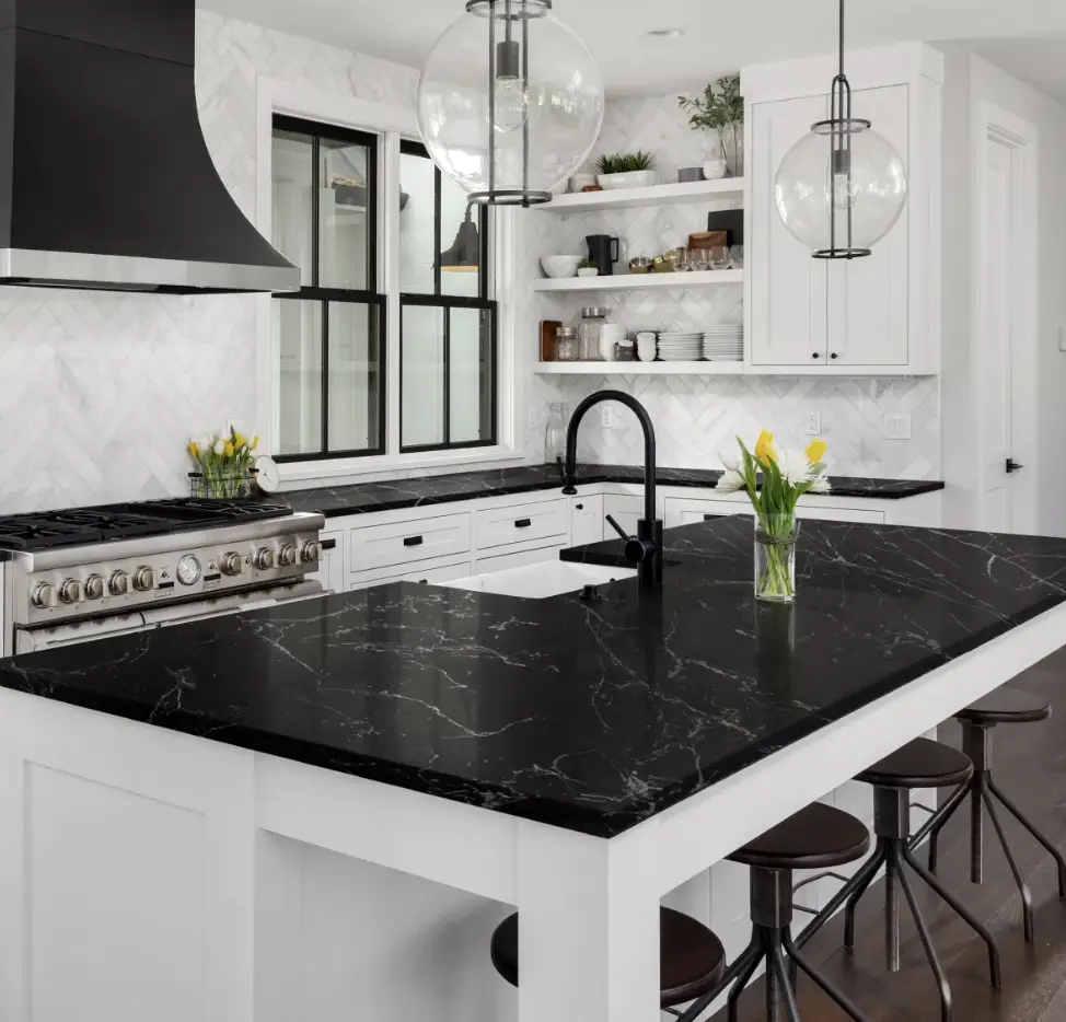 Black and white kitchen.